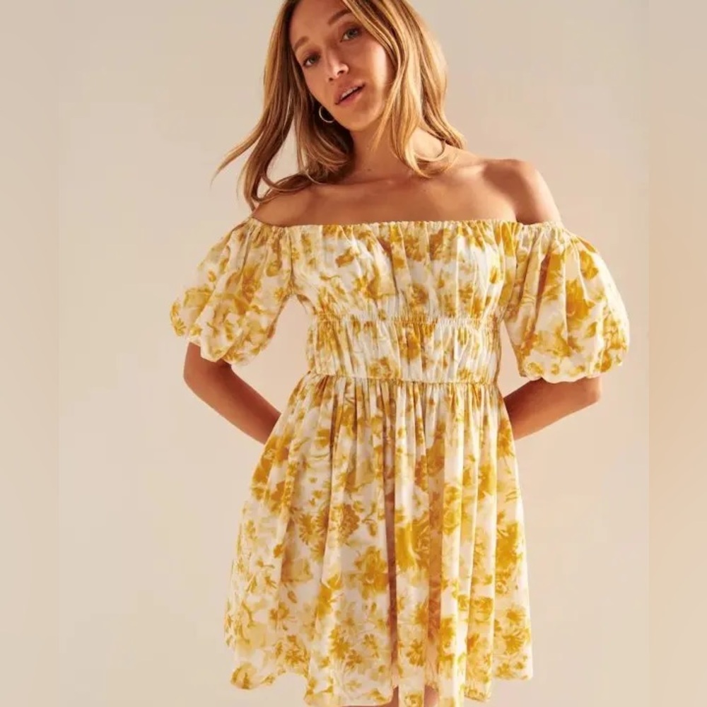 Off-The-Shoulder Puff Sleeve Mini Dress - Brand New